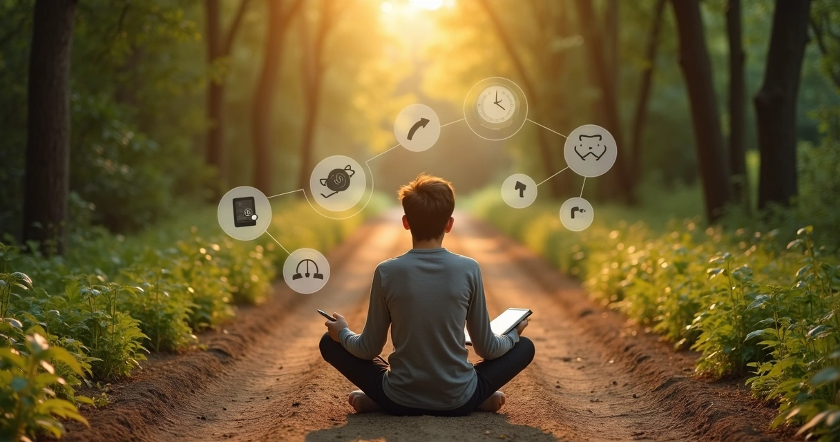 Pessoa sentada em trilha na natureza refletindo sobre si mesma 