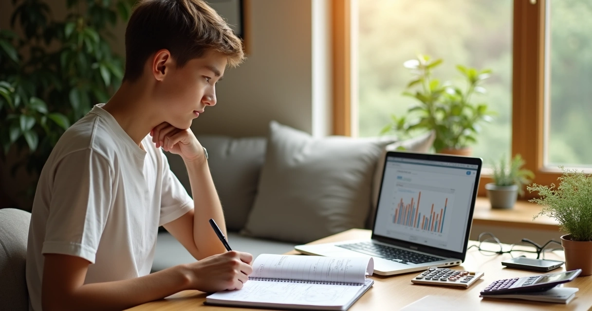 Pessoa analisando finanças com foco em propósito e bem-estar 