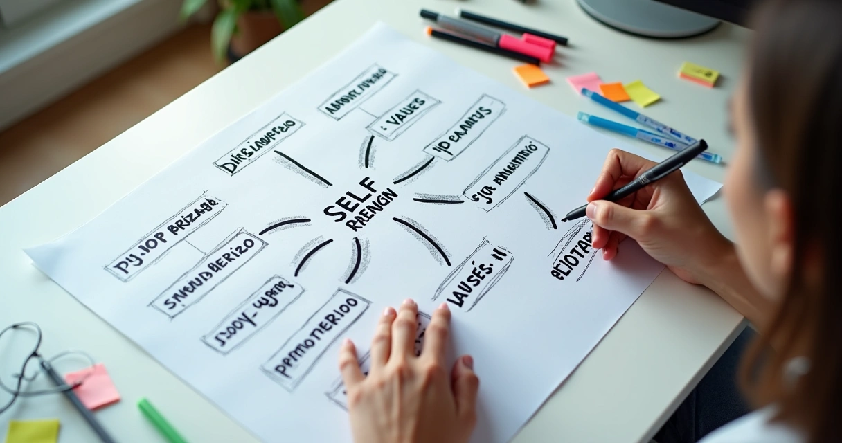 Pessoa desenhando mapa mental de autoconhecimento