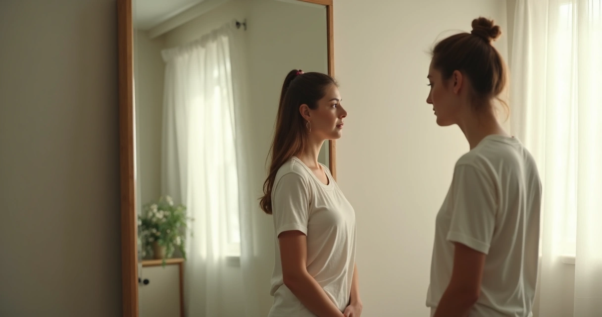 Pessoa olhando para o próprio reflexo no espelho 
