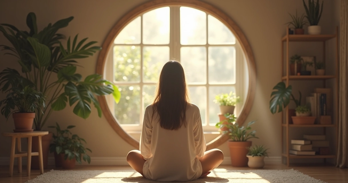 Pessoa olhando para o espelho e refletindo sobre si mesma 