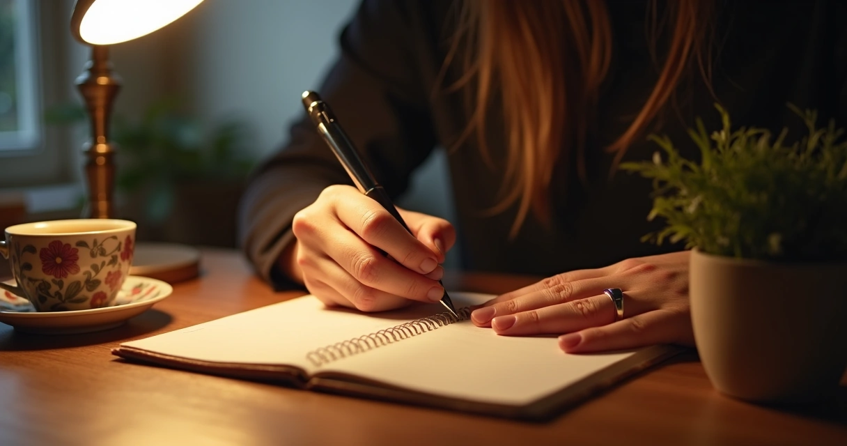 Persona escribiendo en un diario reflexionando sobre sus emociones