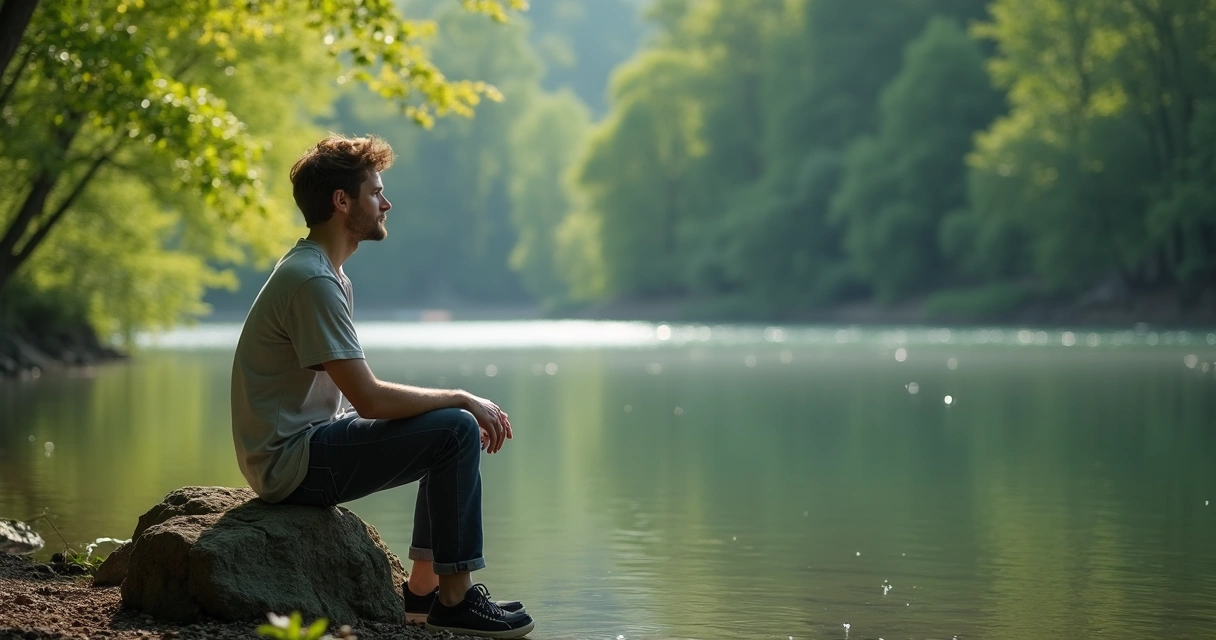 Persona reflexionando en un entorno natural 