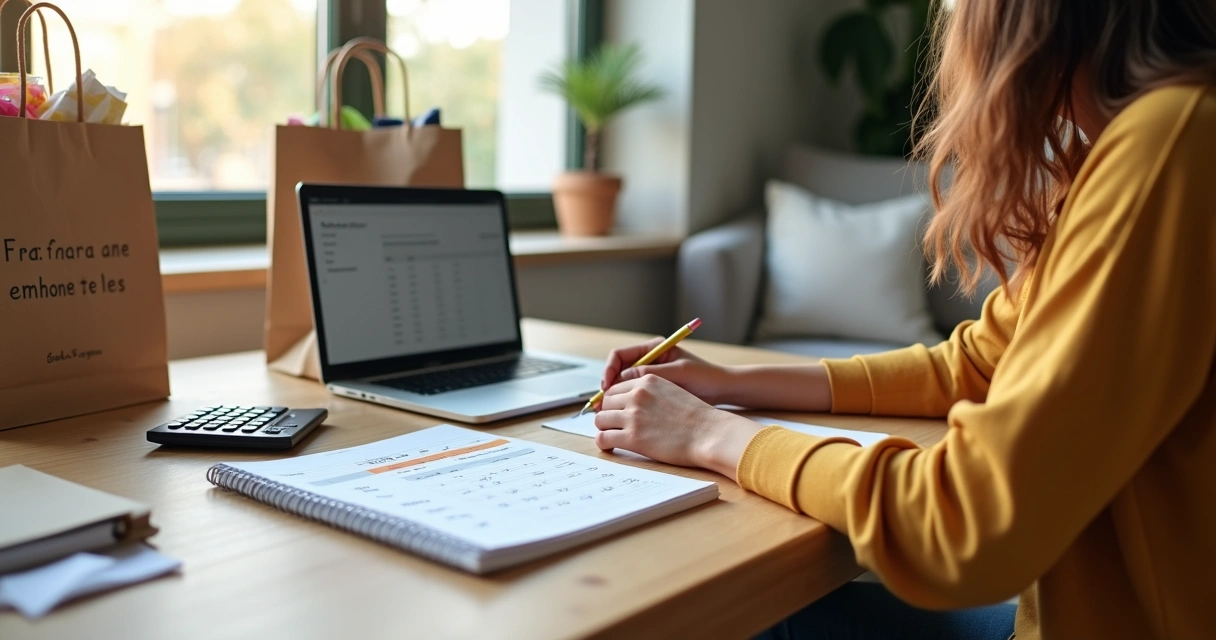 Pessoa analisando orçamento e escolhas de consumo ético à mesa 