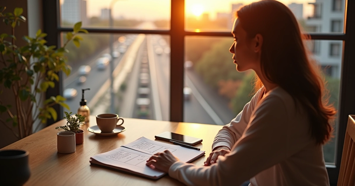 Pessoa refletindo sobre escolhas diárias diante de dois caminhos 