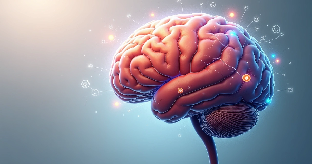 Ilustração colorida mostra cérebro humano com parte do córtex pré-frontal em destaque, em fundo neutro
