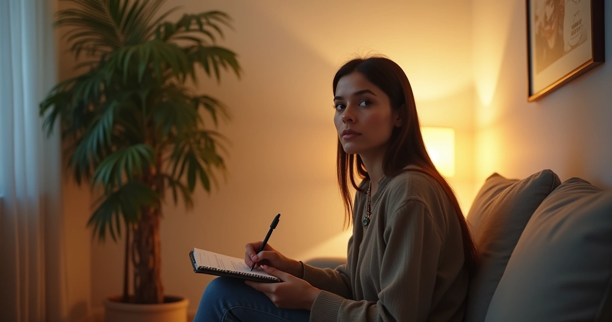 Pessoa sentada sozinha refletindo em uma sala tranquila