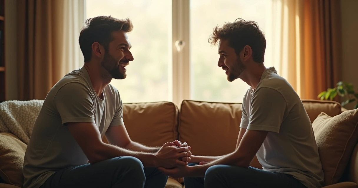 Personas conversando en una sala de estar, una muestra autocontrol y la otra madurez emocional 