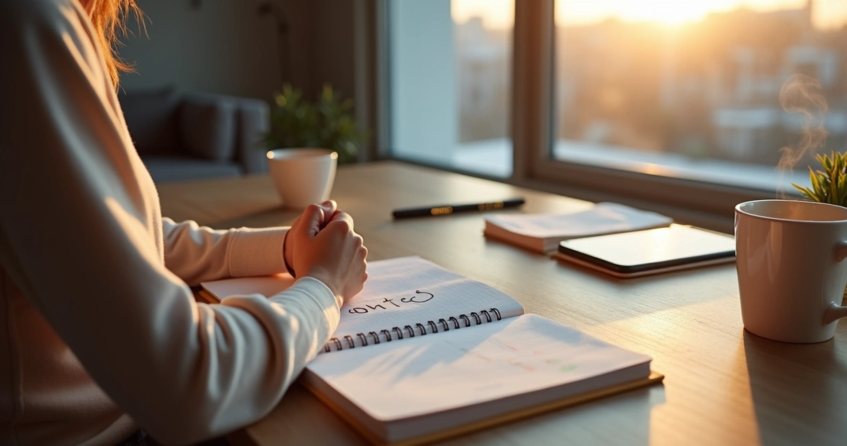 Pessoa sentada planejando a rotina com equilíbrio entre autocontrole e autorregulação 
