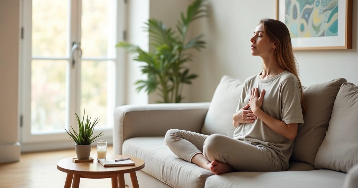 Pessoa sentada próxima à janela praticando autocuidado de forma simples e consciente 