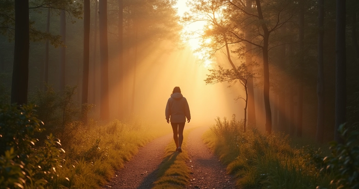 Pessoa caminhando sozinha em trilha ao ar livre 