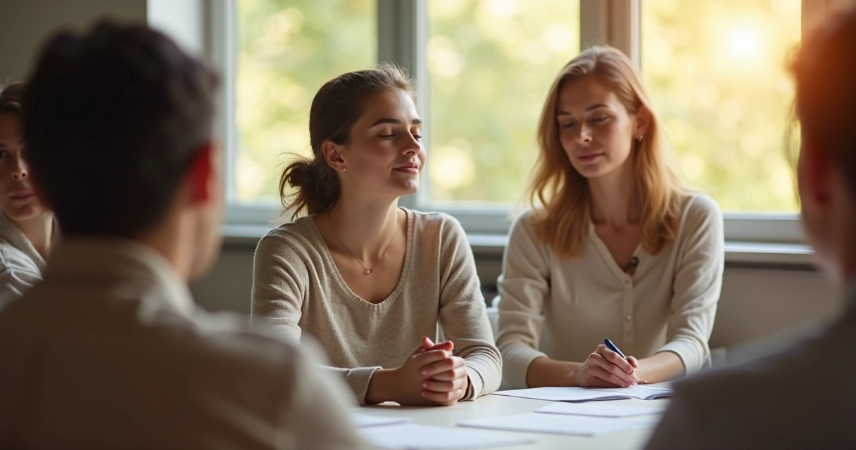 Jovem praticando autorregulação em uma reunião 