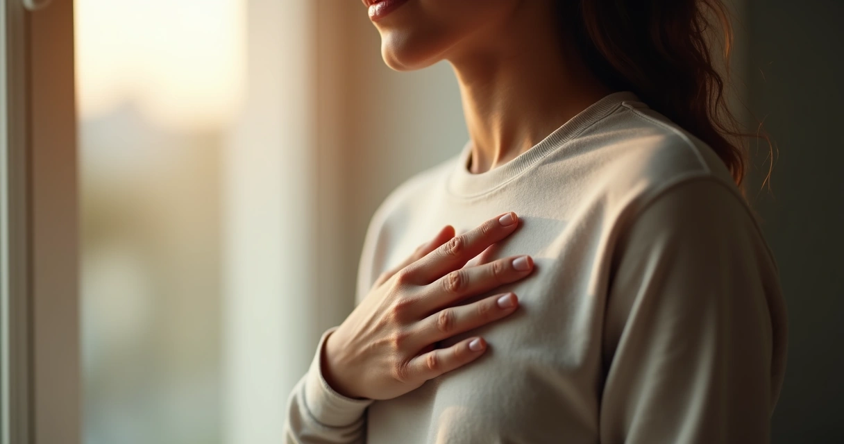 Mano apoyada sobre el corazón sosteniendo una sensación de calma 