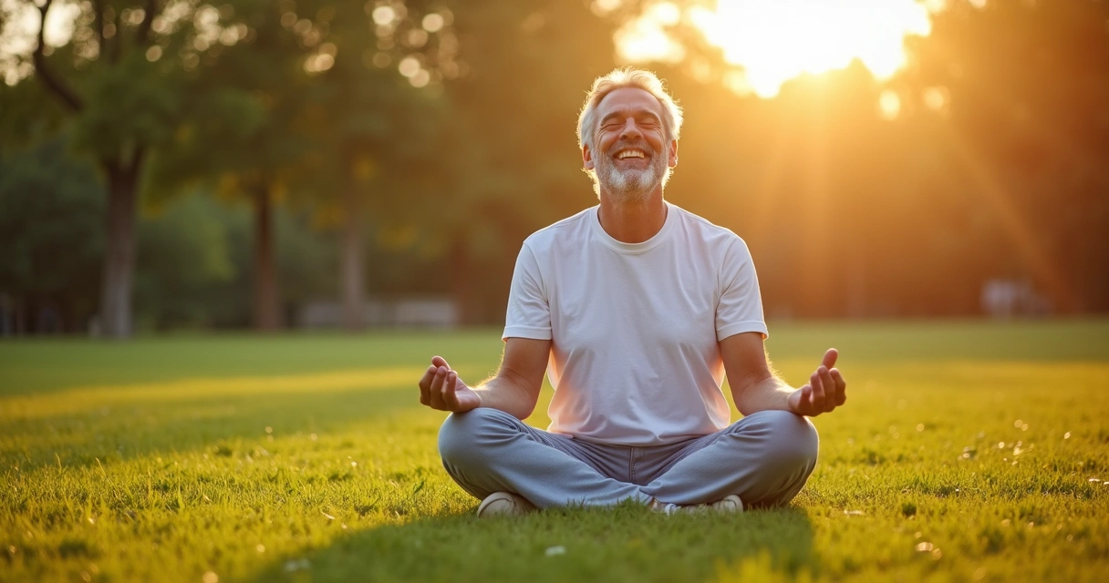 Persona meditando en parque después de jornada solidaria 