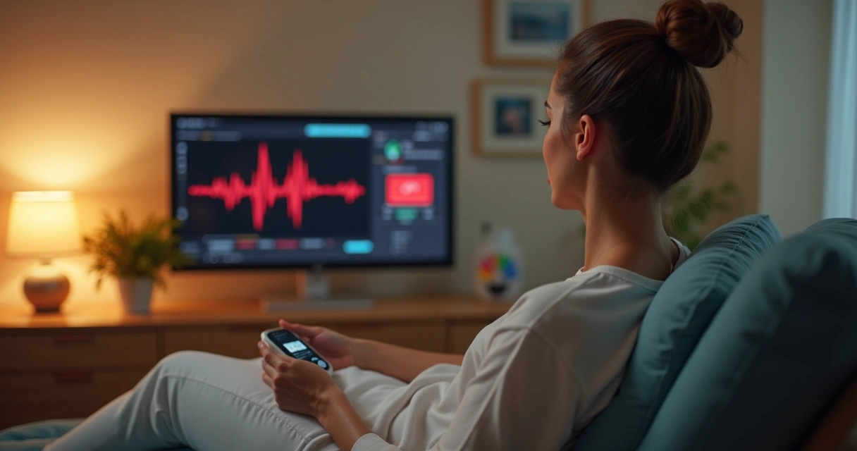 Pessoa ajusta respiração em sessão de biofeedback no consultório