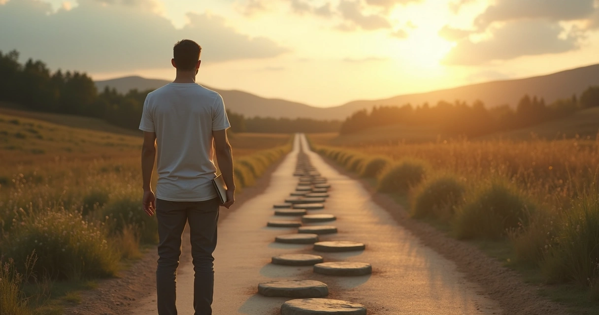 Pessoa em encruzilhada refletindo sobre diferentes caminhos de autodesenvolvimento 