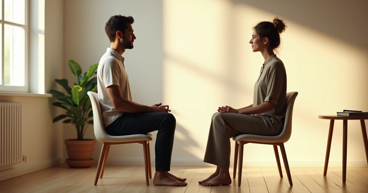 Pessoa refletindo diante de si mesma em ambiente calmo e minimalista 