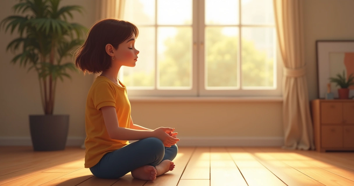 Pessoa sentada com olhos fechados praticando autoescuta e respiração consciente 