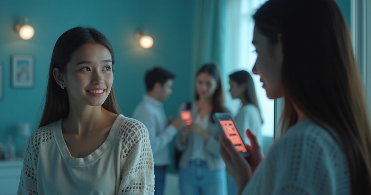 Pessoa olhando para espelho com redes sociais ao fundo 