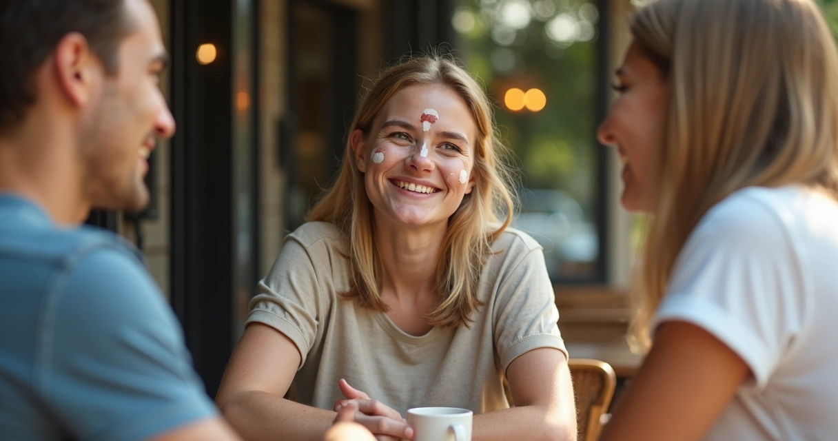 Paciente com vitiligo sorrindo com autoestima elevada 