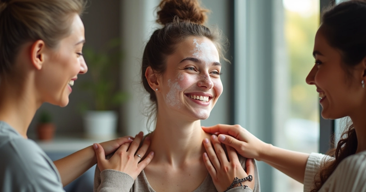 Mulher sorrindo com vitiligo, sentindo-se acolhida 