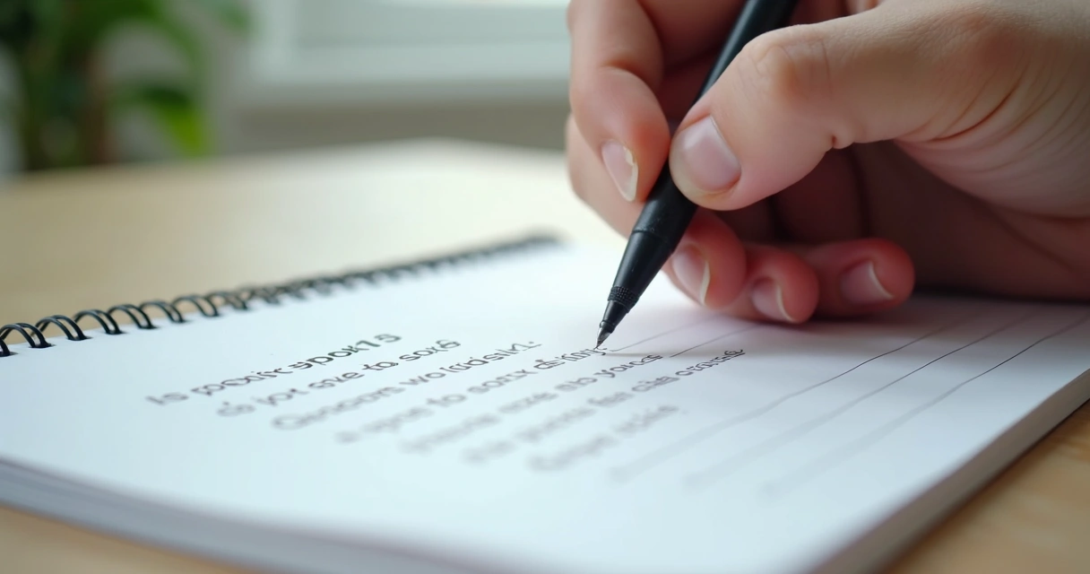 Mano escribiendo respuestas a preguntas en papel blanco 