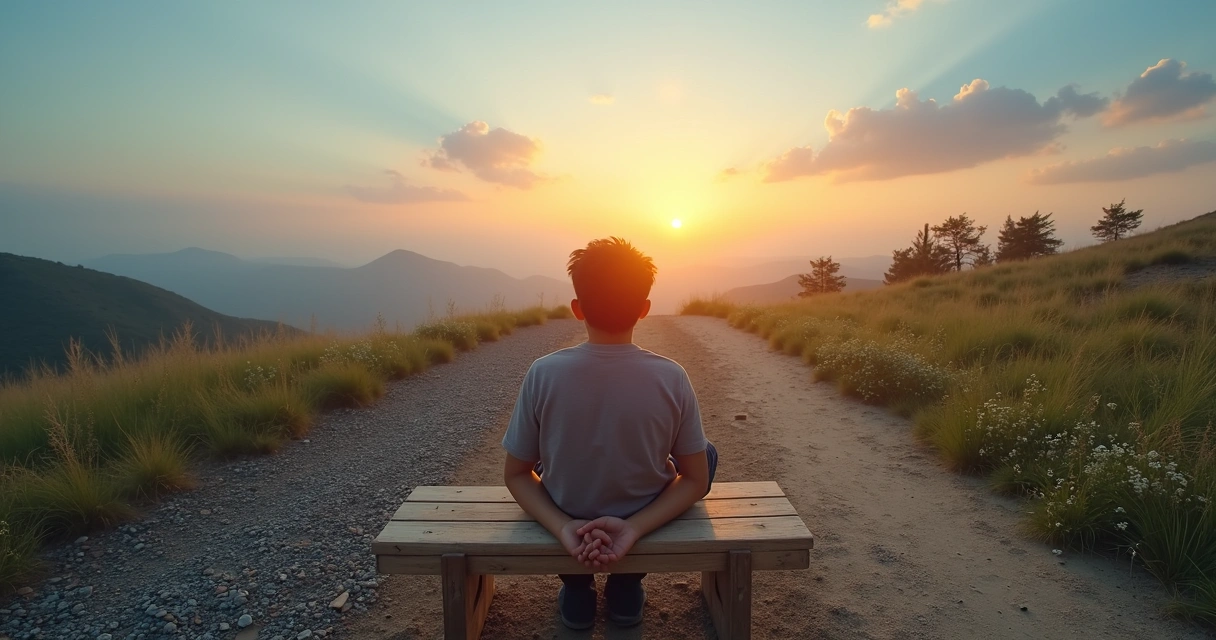 Pessoa sentada refletindo diante de dois caminhos, um de pressão e outro de crescimento saudável 