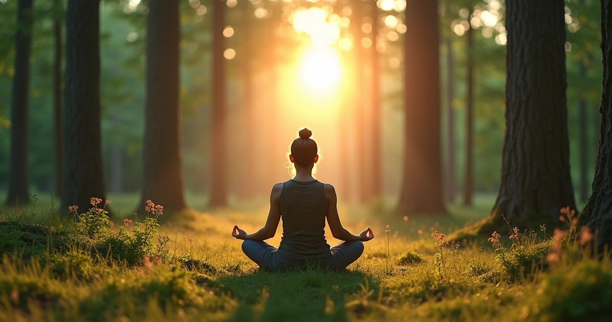 Persona meditando en solitario en ambiente natural