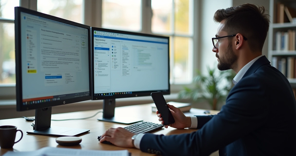 Advogado configurando automações em sua mesa digital 