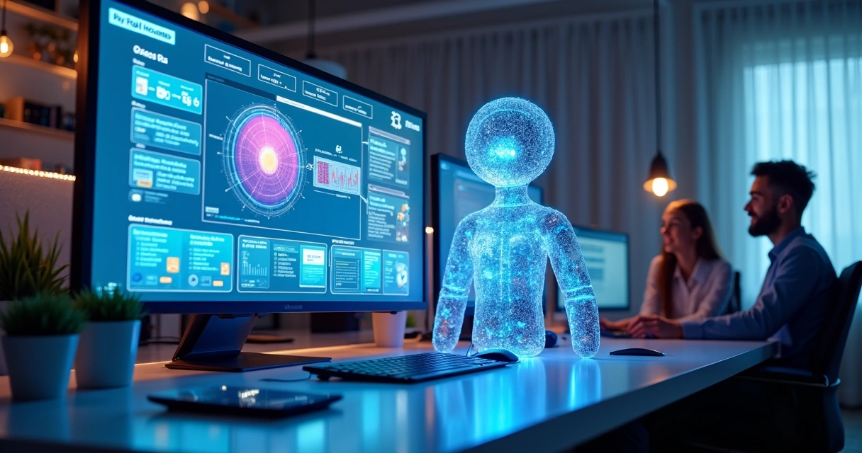 Interface de agente de IA criando automações em painel digital 