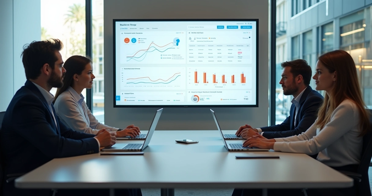 Equipe comercial usando painel com automações e agendamentos