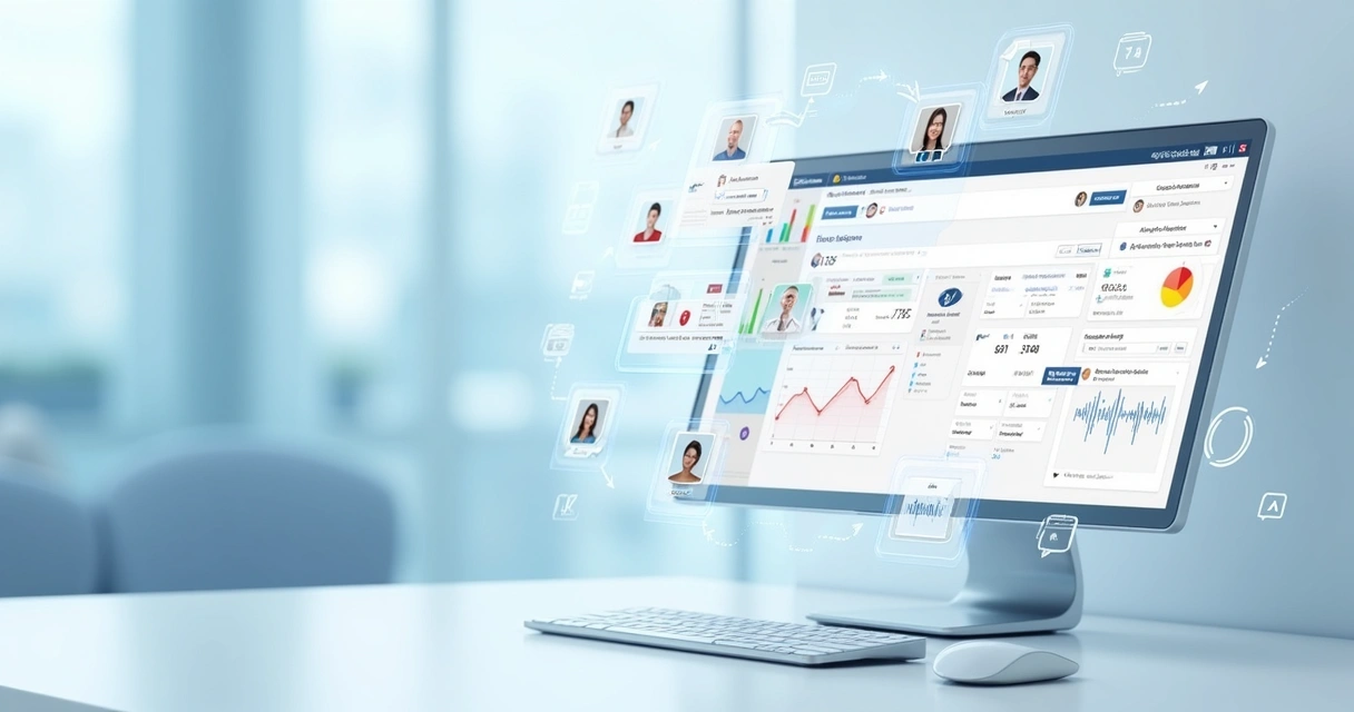 Painel digital mostrando automação de atendimento ao cliente com IA e fluxos de trabalho digitais 