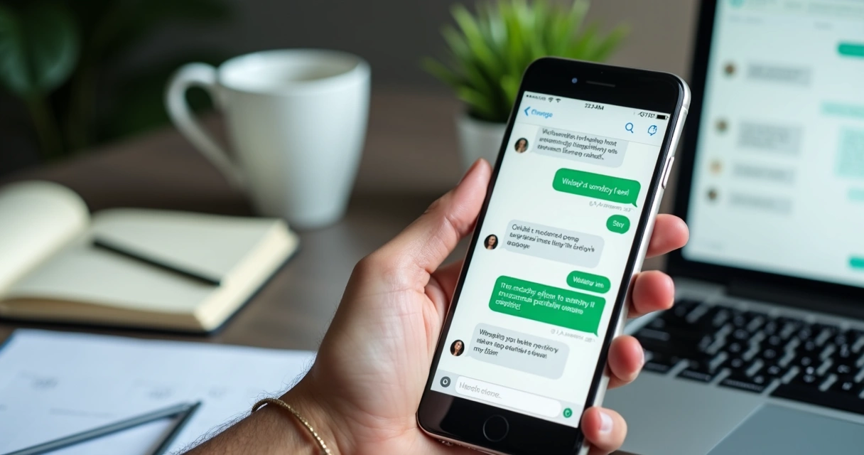 Smartphone mostrando conversa automatizada no WhatsApp com chatbots e mensagens automáticas configuradas 