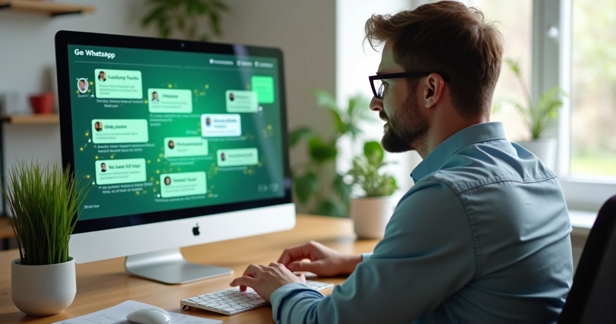 Pessoa interagindo em chat automatizado no computador 
