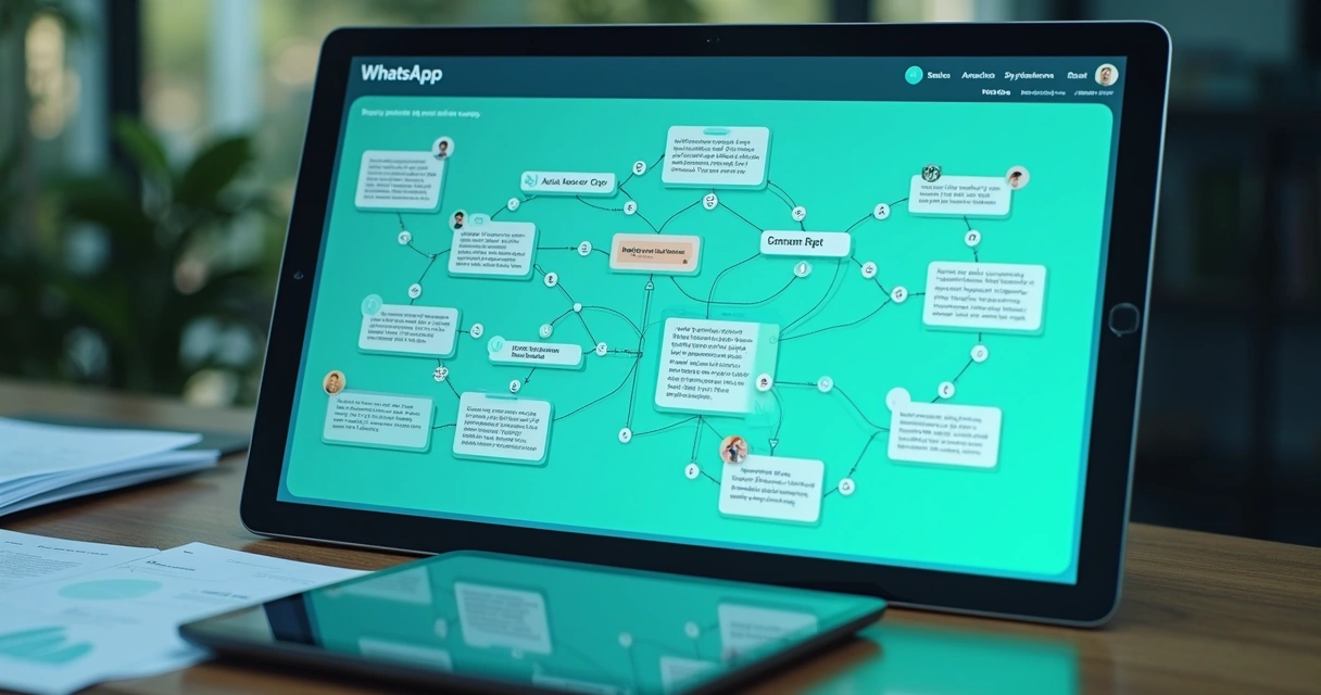 Painel visual mostrando automação de atendimento do WhatsApp conectando clientes a vendedores 