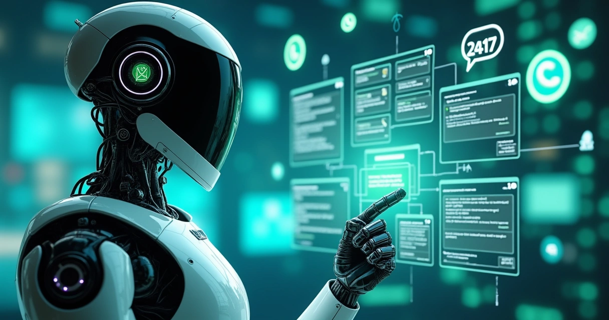 Robô digital com interface de WhatsApp auxiliando atendimento em vendas digitais 