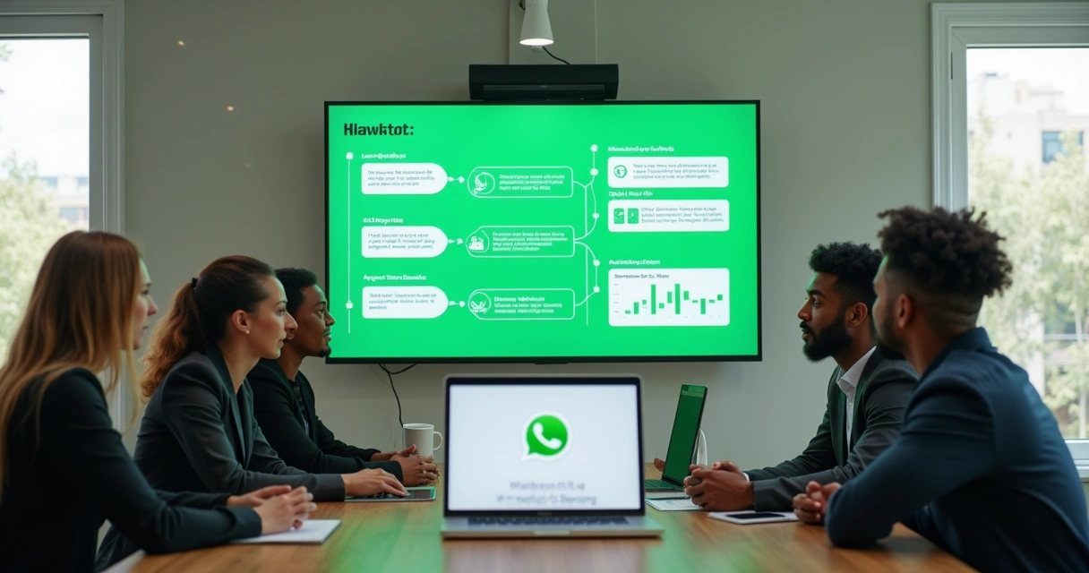 Equipe observando painel com automação de atendimento no WhatsApp 