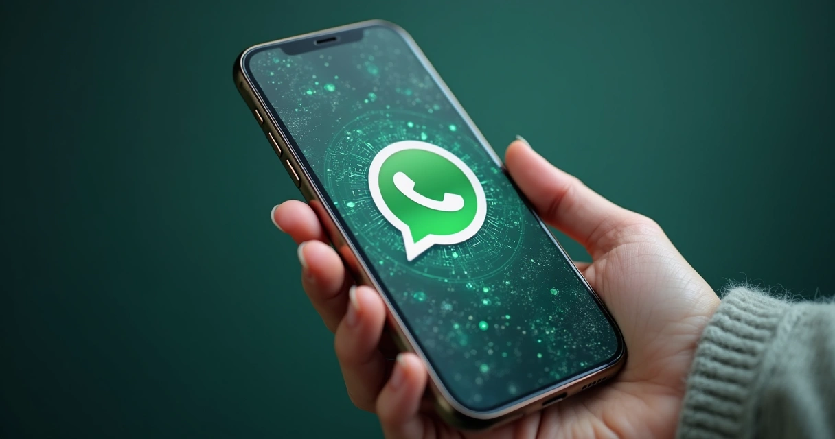 Tela de smartphone mostrando conversa automatizada no WhatsApp com respostas inteligentes geradas por IA 