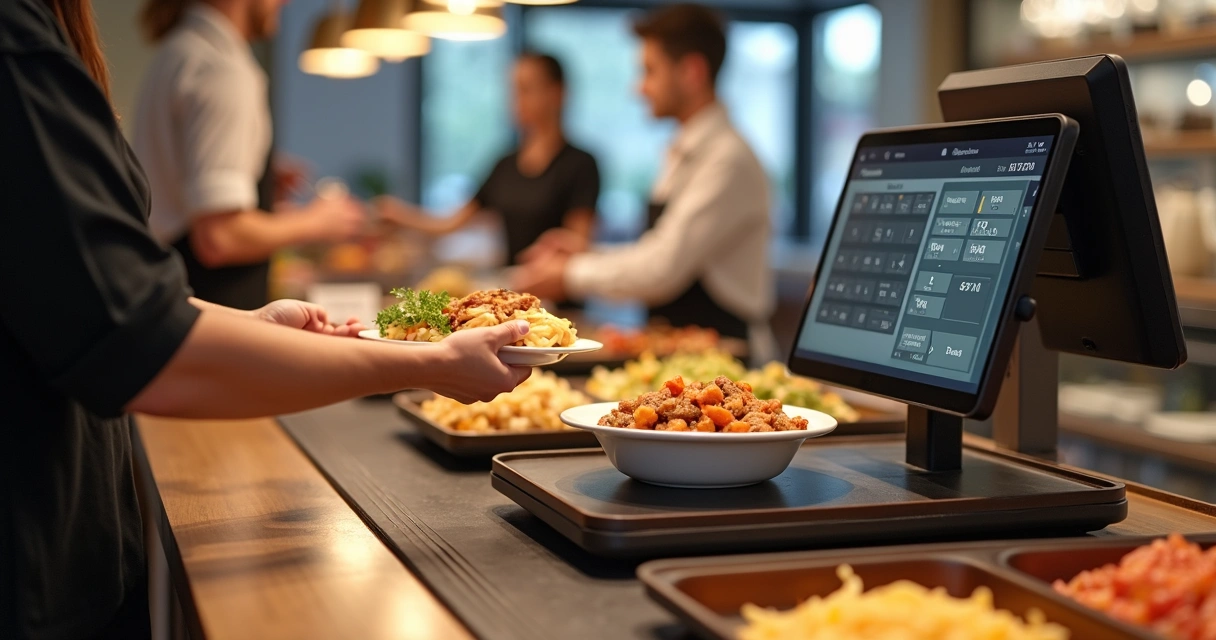 Balança digital integrada a PDV em restaurante