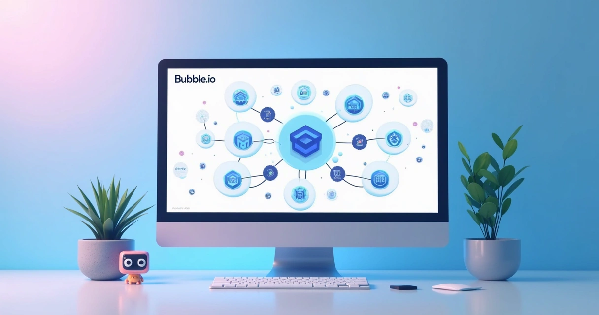 Tela de aplicativo mostrando automação de IA em fluxo no Bubble.io. 