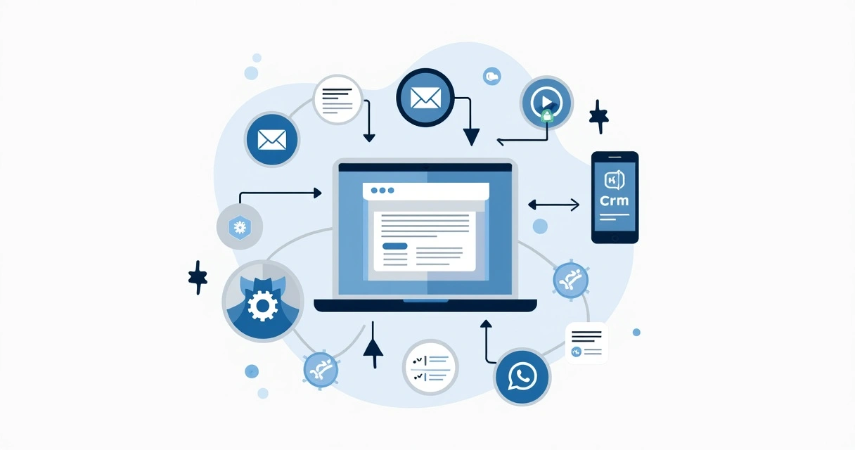Ilustração integração e automação cadastro em landing page 