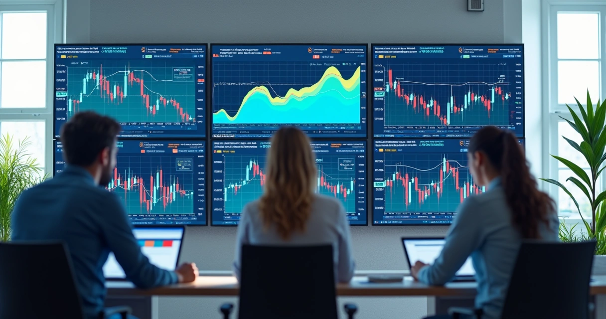 Automação de câmbio em empresa, gráfico em computador 