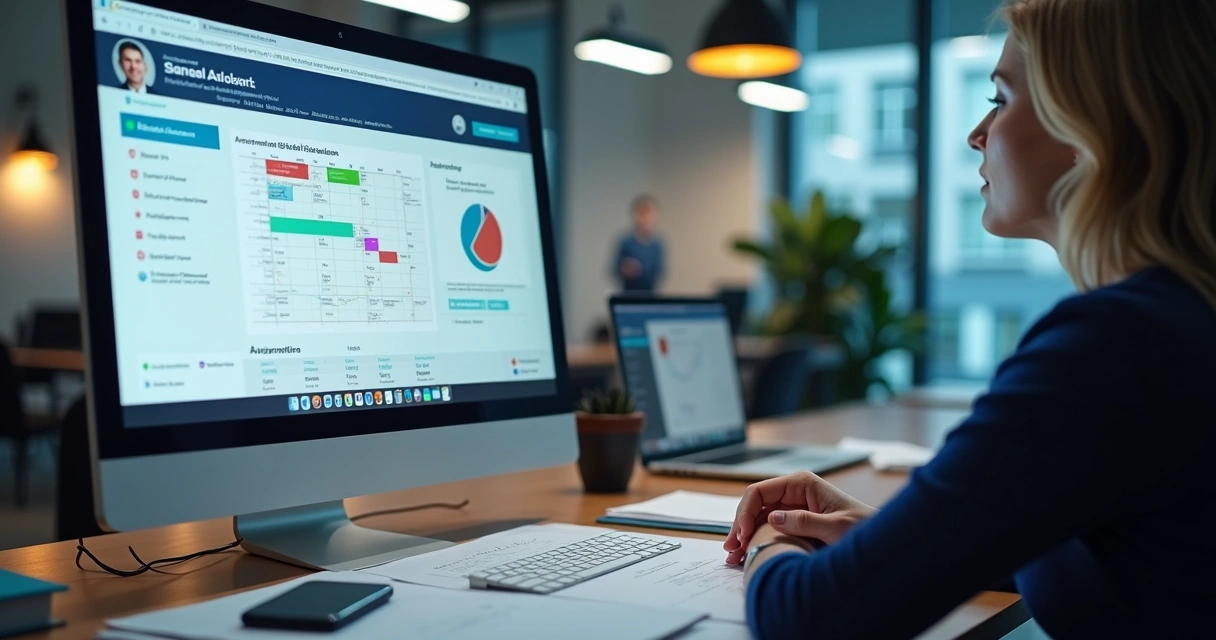 Painel digital de automação em tela de computador com ações programadas 