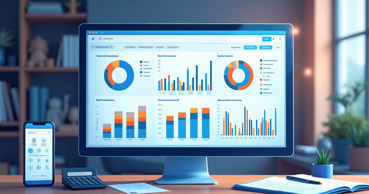 Painel digital com gráficos de vendas e automação de processos contábeis 