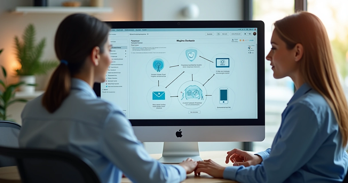 Tela de computador mostrando sistema de captação de leads em consultório odontológico