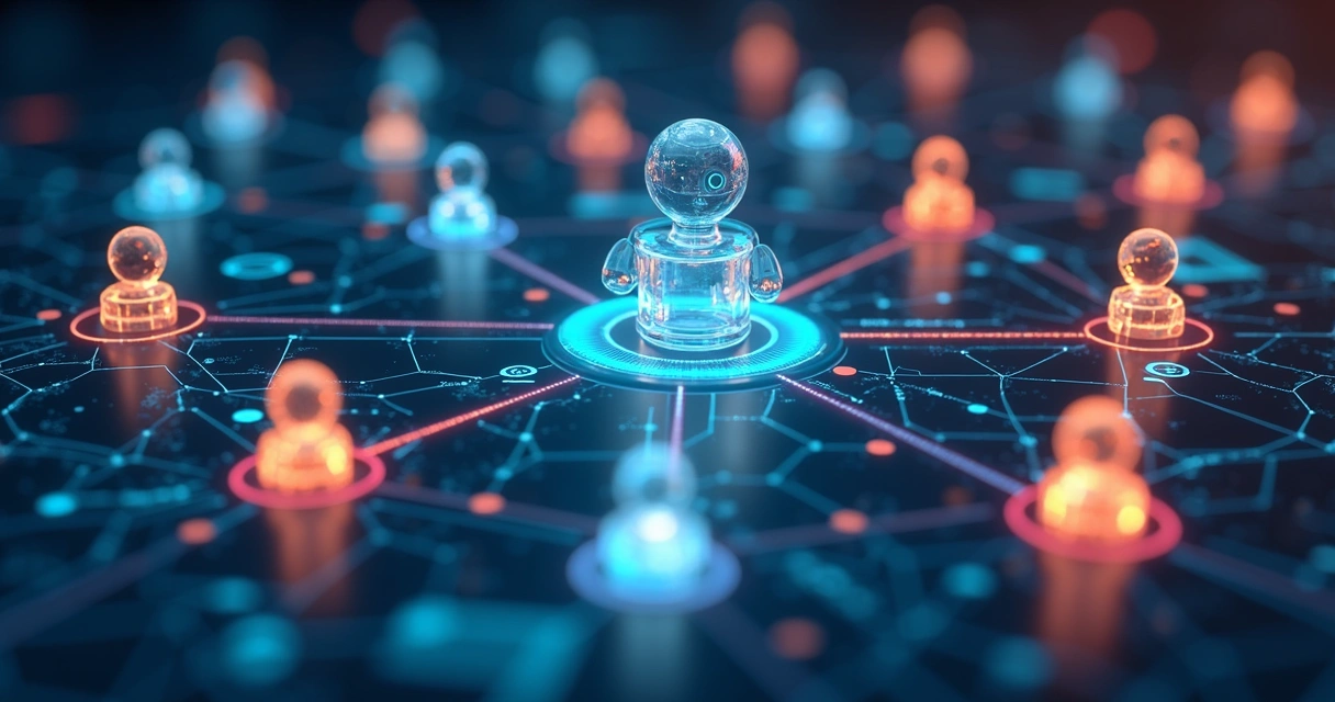 Vários chatbots conectados trocando informações 