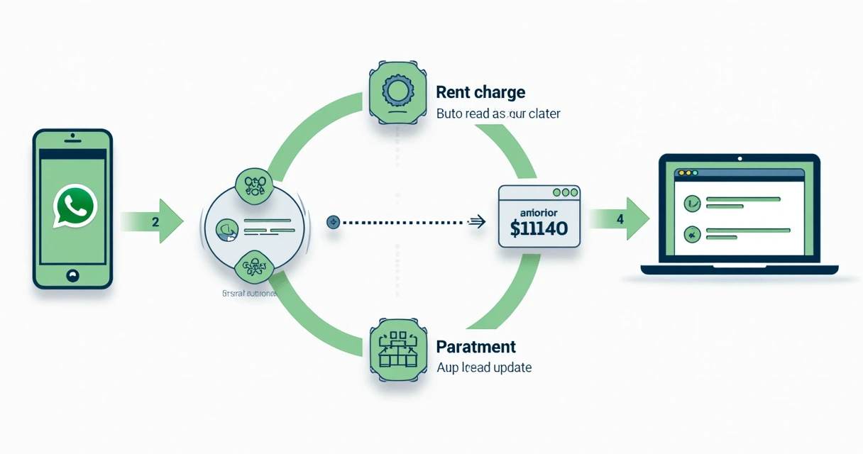 Esquema visual de automação de cobrança de aluguel por WhatsApp