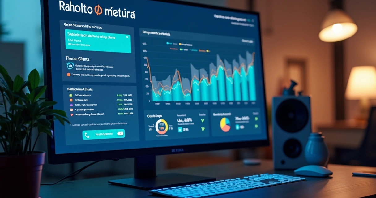 Dashboard digital mostrando automação financeira e alertas de cobrança 