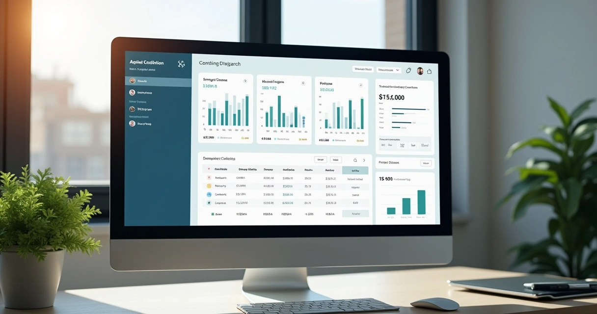 Tela de computador mostrando automação de cobranças e integração com ERP e bancos
