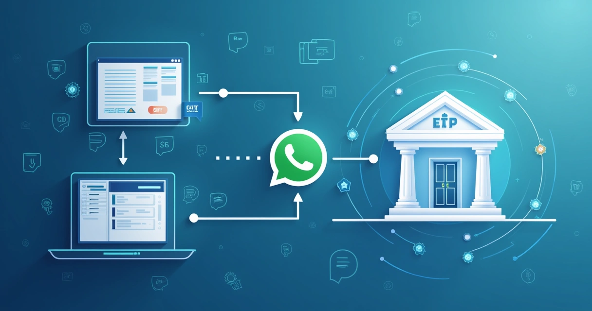 Fluxograma simples conectando ERP, banco e WhatsApp 